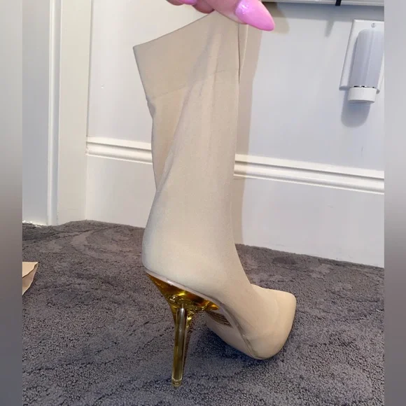 ✨Cream Nude Sock Heel Booties - Picture 11 of 14